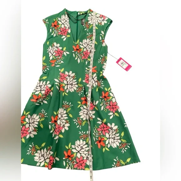 Vince Camuto Green Floral Scuba Knit Fit and Flare Dress Size 8 - Picture 9 of 12